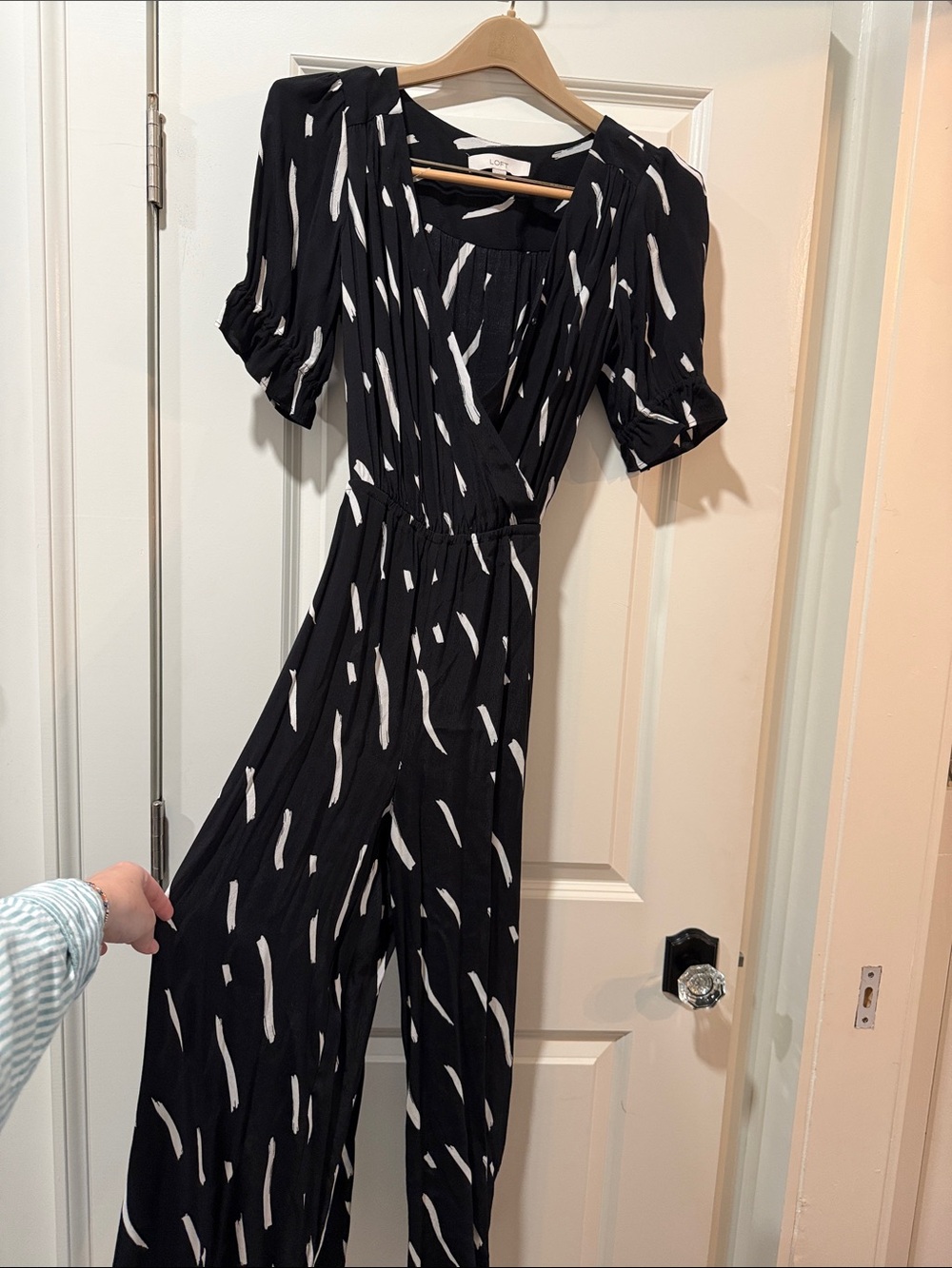 LOFT Black Jumpsuit with White Brushstroke Print